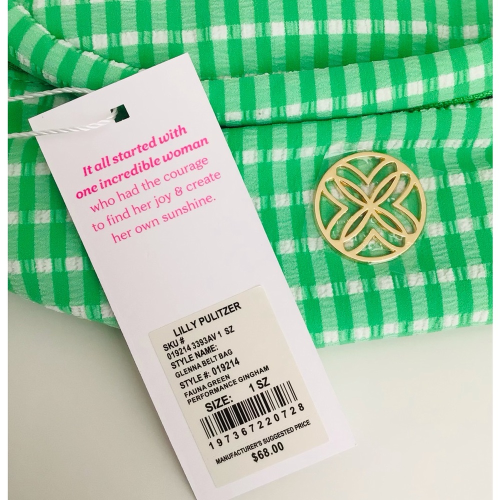 Lilly Pulitzer Glenna Belt/Crossbody Bag-Fauna Green Gingham NWT In Package - Picture 12 of 12